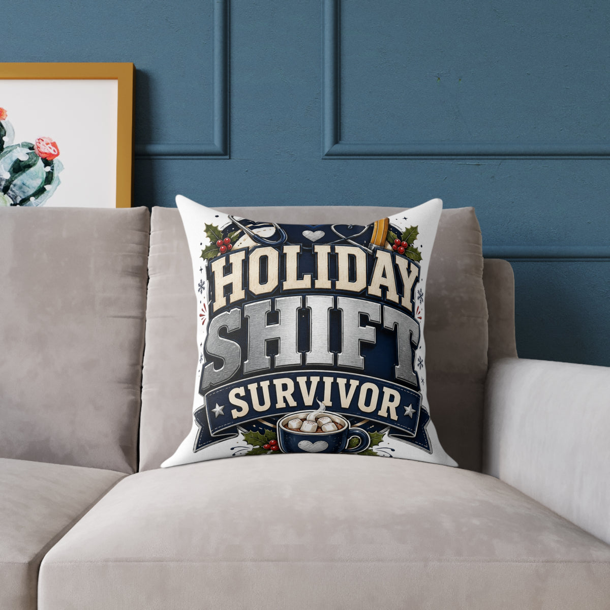 Modern Day Christmas Holiday Shift Survivor Square Poly Canvas Pillow