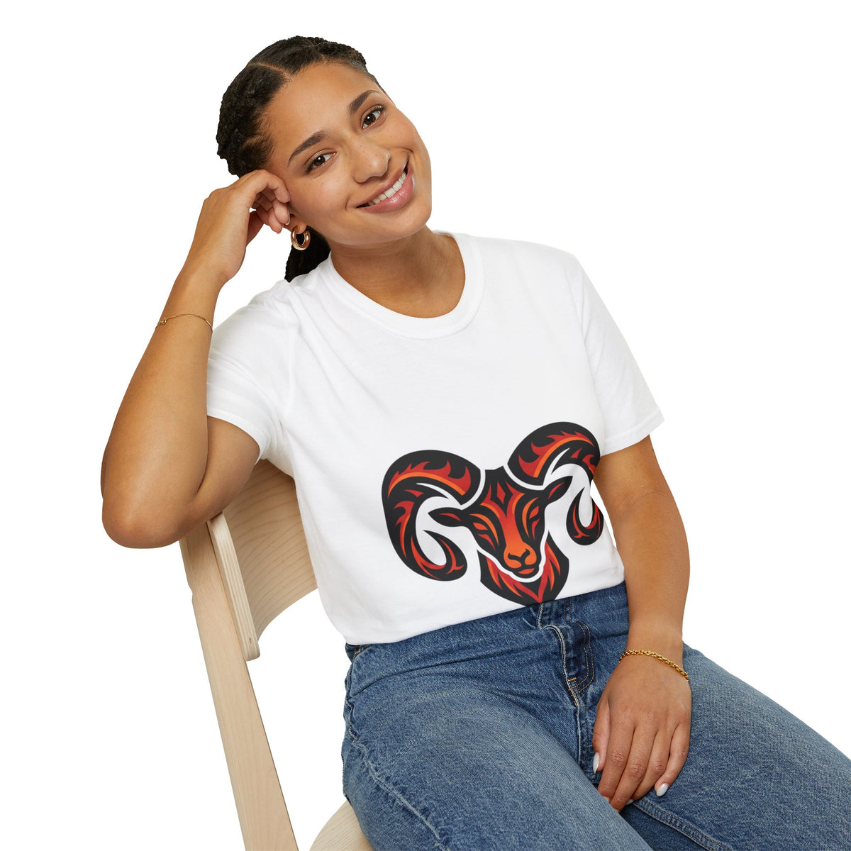 Aries Zodiac Ram Head Graphic T-Shirt — Tribal Flame Aries Design