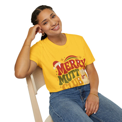 Merry Mutt Club T-Shirt — Retro Christmas Dog Lover Tee