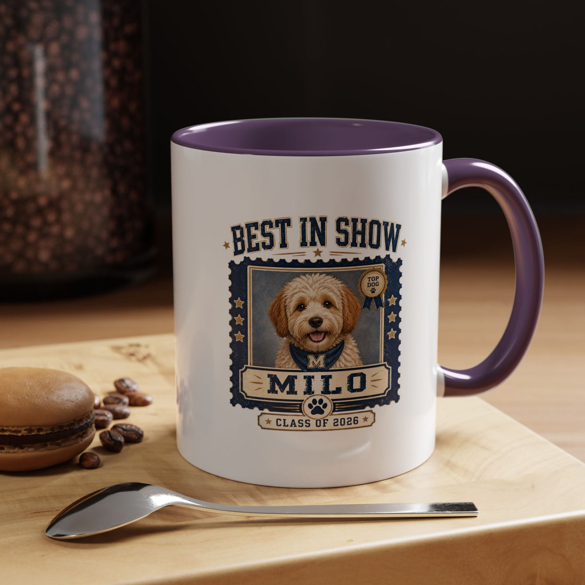 Milo Bailey Dog Dad Mom Best in Show Personalized Dog Photo Coffee Mug — 'Milo' Class of 2020 Accent Mug