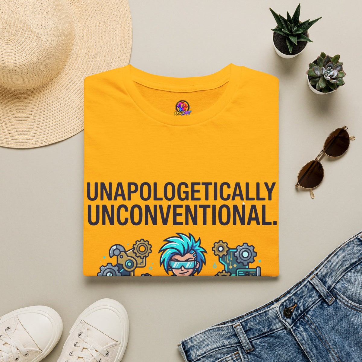 Unapologetically Unconventional T-Shirt — Quirky Steampunk Inventor Graphic Tee