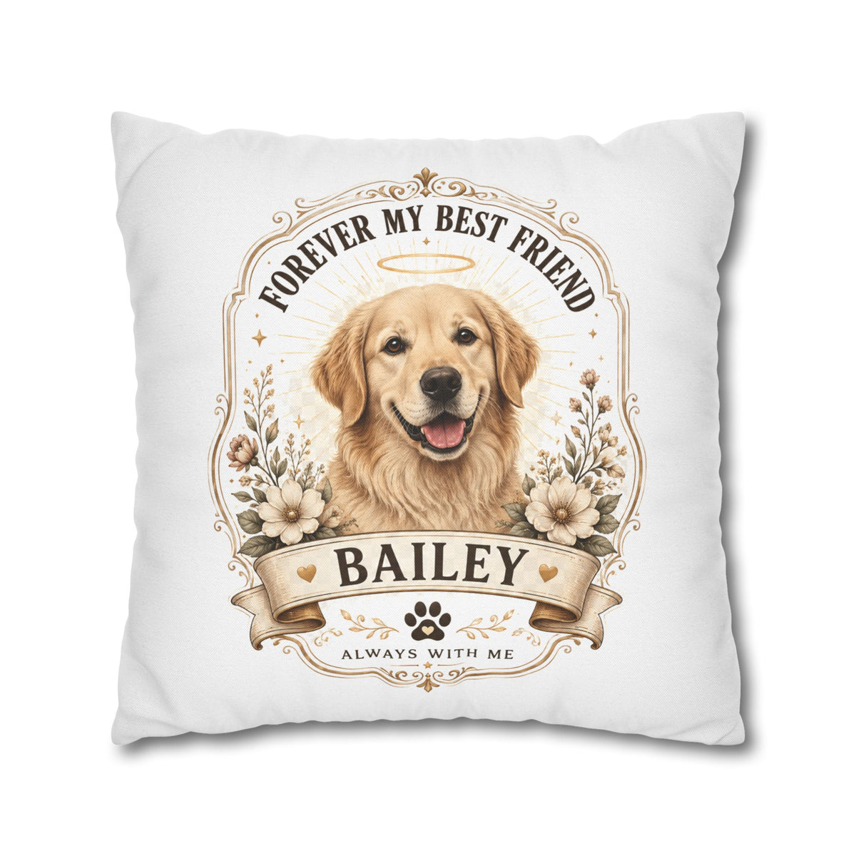 Milo Bailey Dog Dad Mom Golden Retriever Memorial Throw Pillow — "Forever My Best Friend" Personalized Bailey Pillowcase