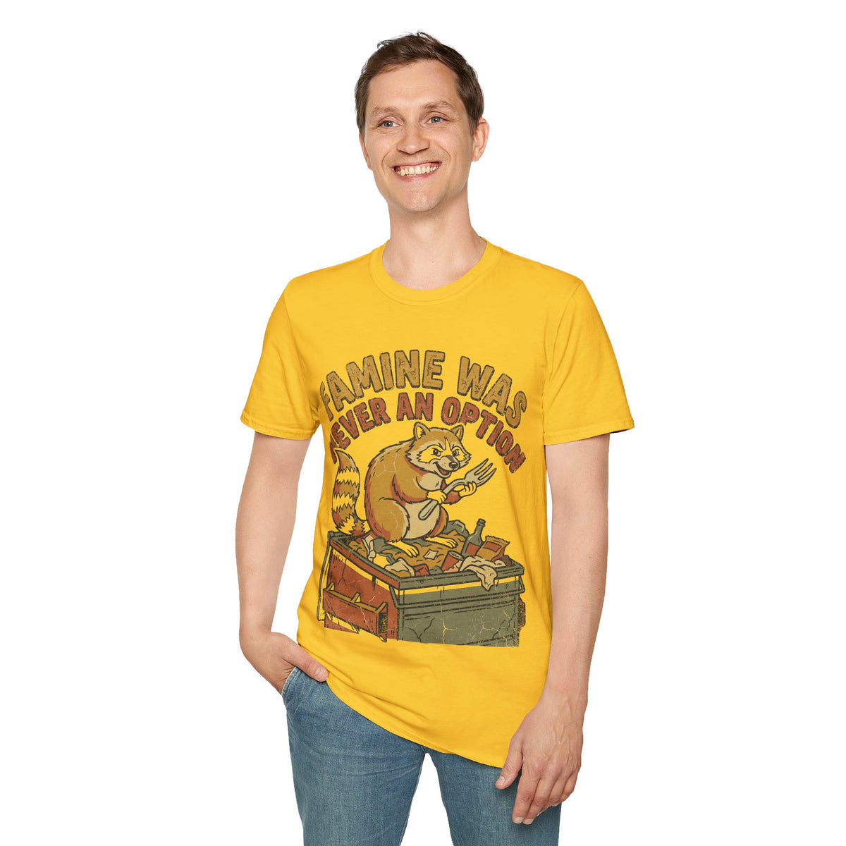 Funny Raccoon T‑Shirt — "Famine Was Never An Option" Retro Graphic Tee - Trending Now - September 2026