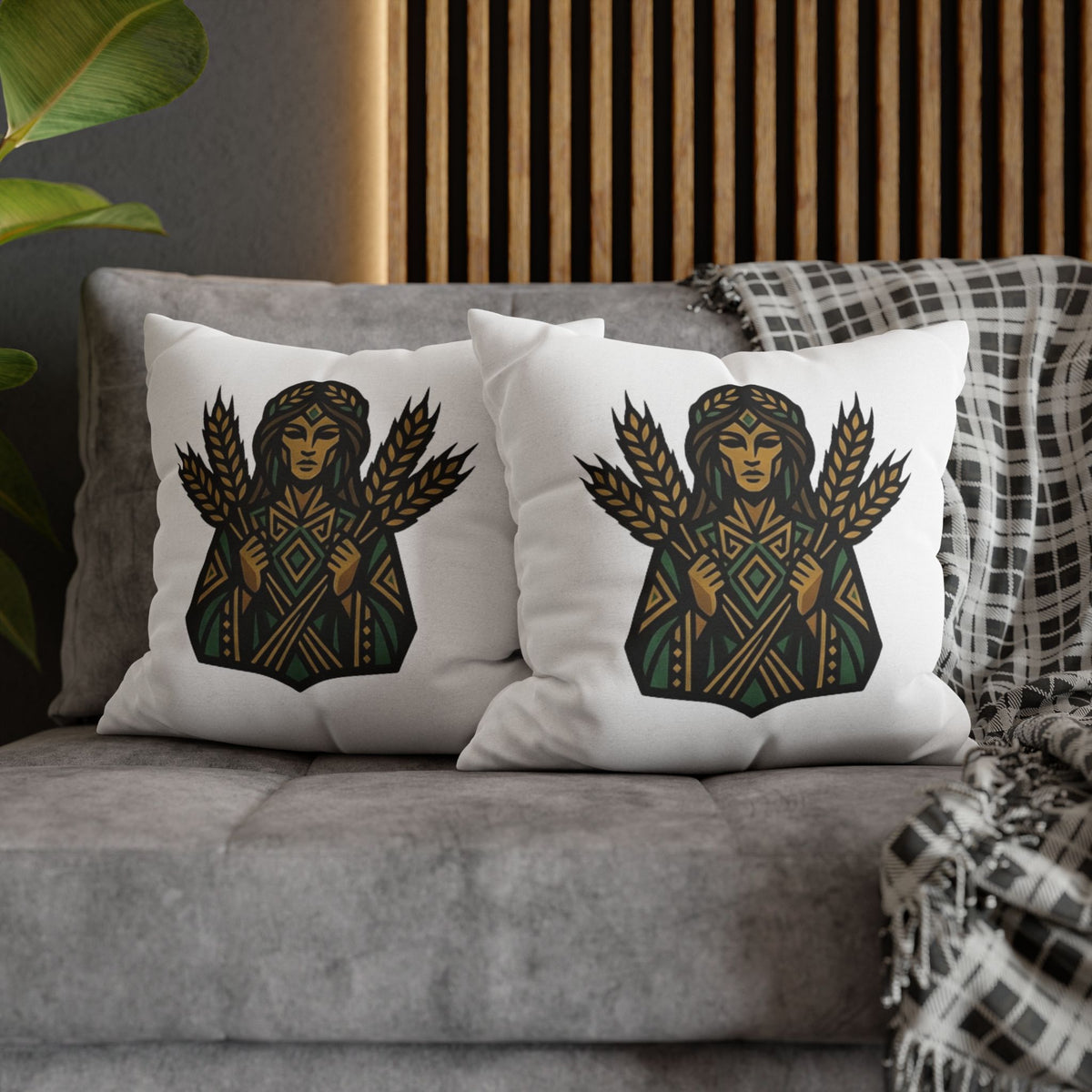 Virgo Harvest Goddess Pillowcase — Boho Wheat Decorative Throw Pillow