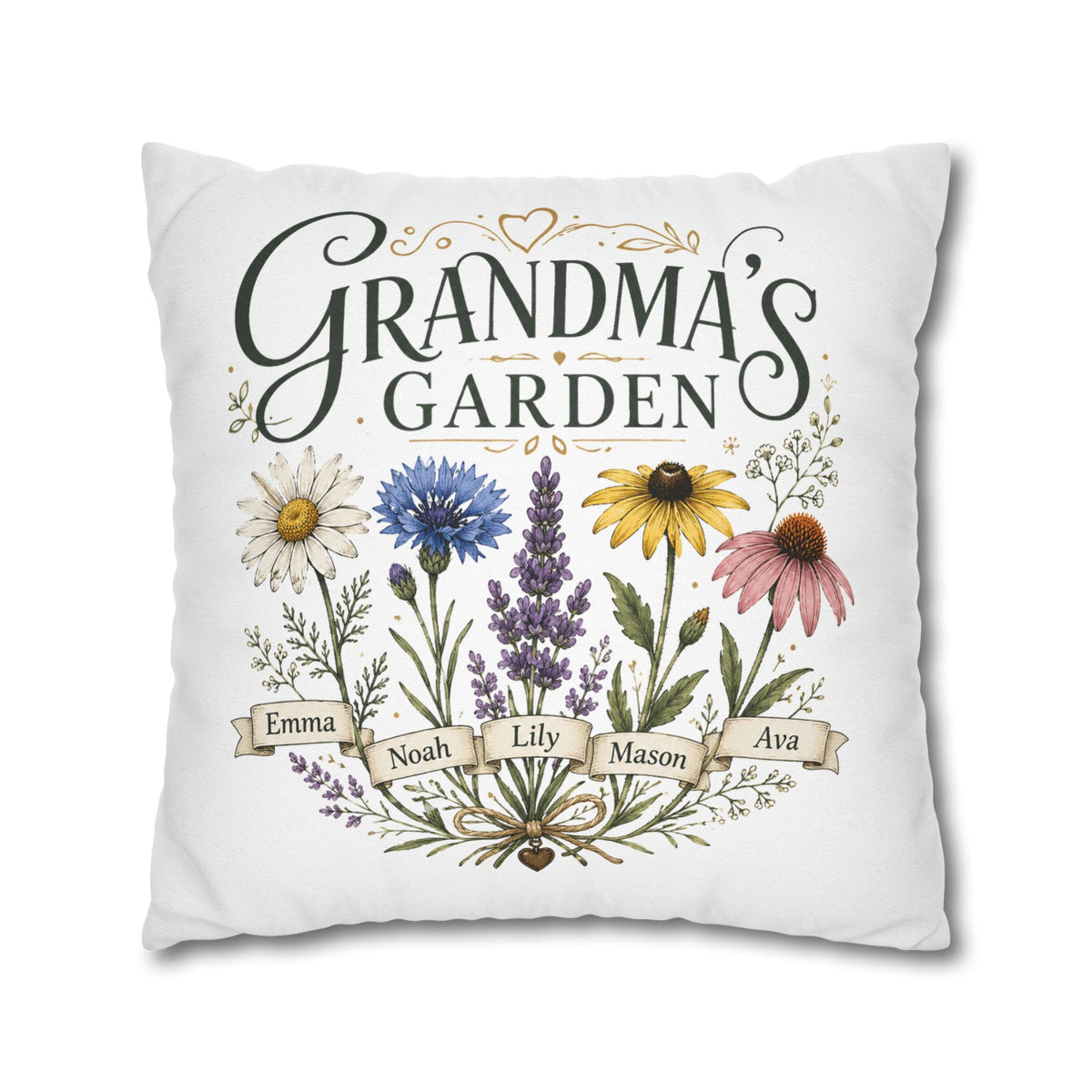 Grandma’s Garden Floral Pillowcase Milo Bailey Dog Dad Mom — Personalized Names Decorative Throw Pillow