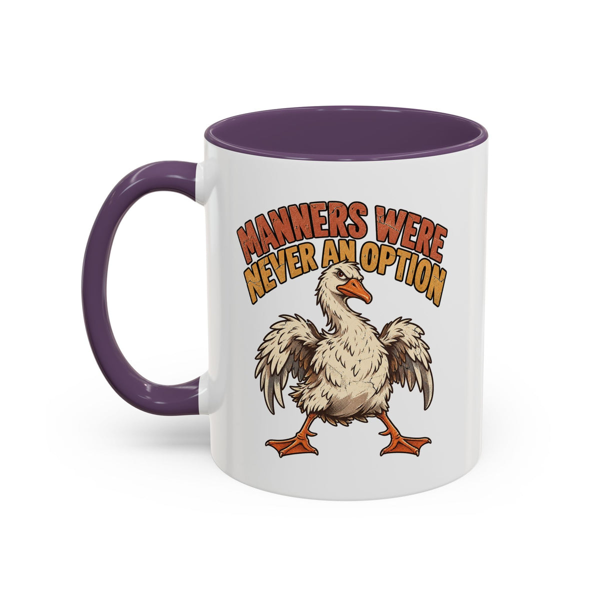 Coffee Mug — "Manners Were Never An Option" Funny Rude Chicken Accent Mug