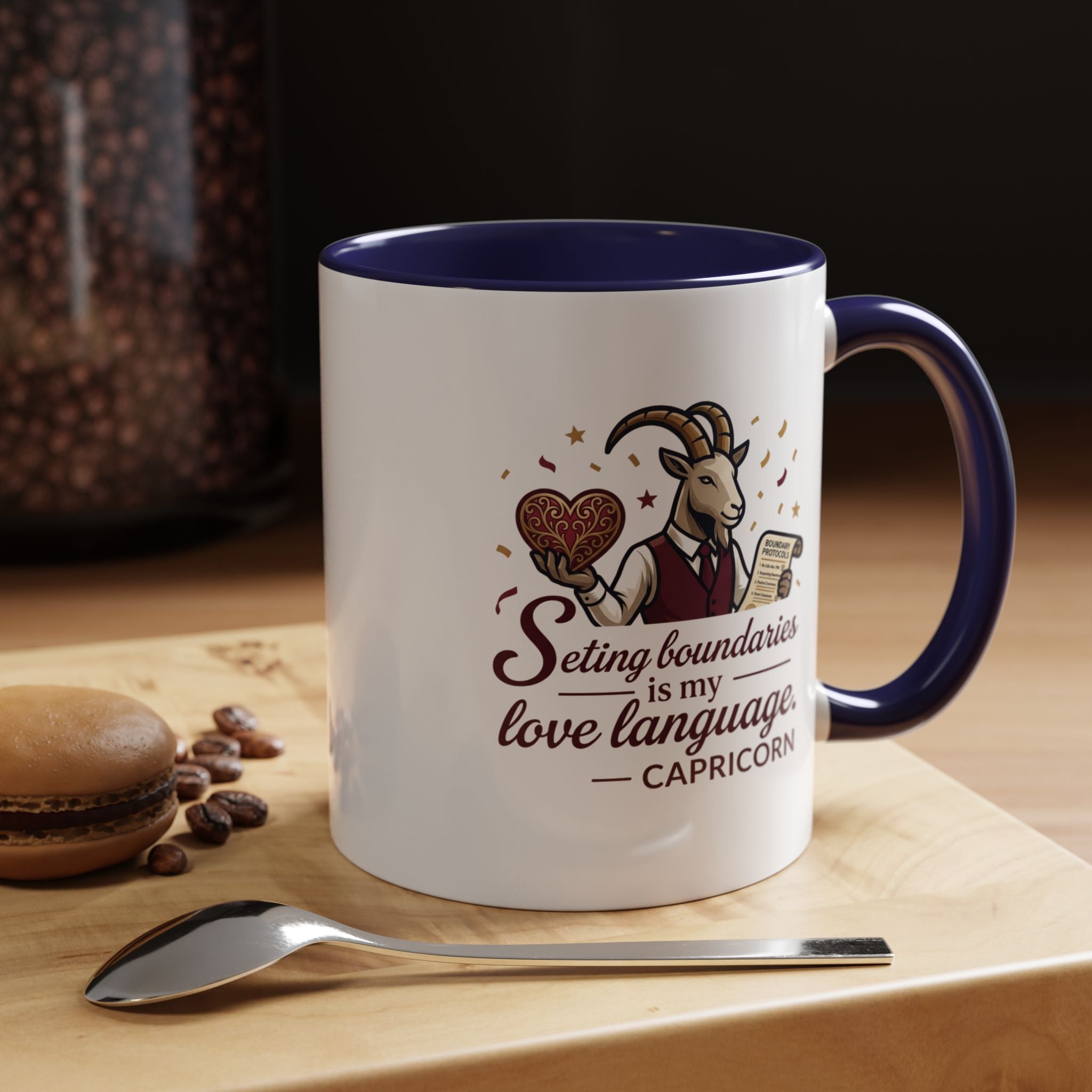 Capricorn Zodiac Coffee Mug — "Setting Boundaries Is My Love Language" Accent Mug