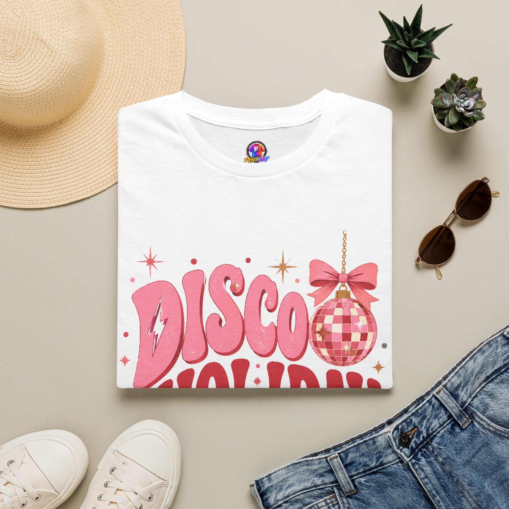 Disco Holiday T-Shirt — Retro Pink Disco Ball Christmas Tee
