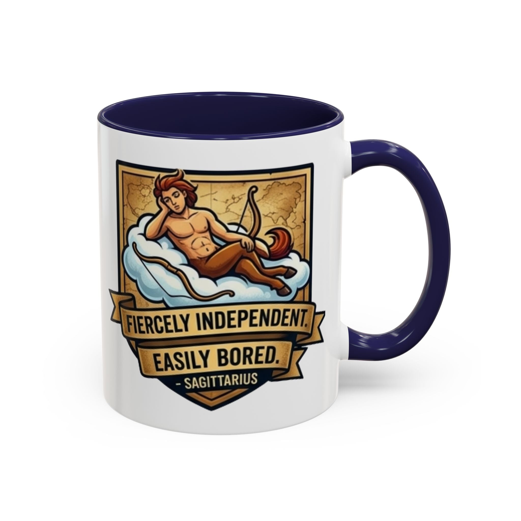 Sagittarius Coffee Mug — "Fiercely Independent, Easily Bored" Zodiac Accent Mug (11/15 oz)