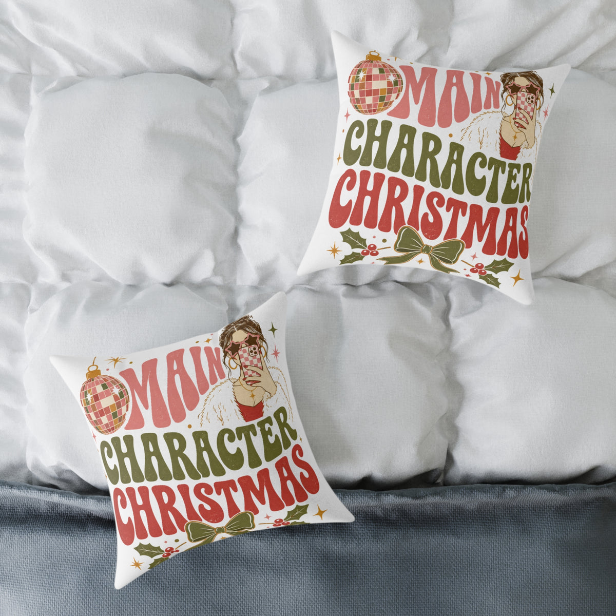 Modern Day Christmas Main Character Christmas Square Poly Canvas Pillow