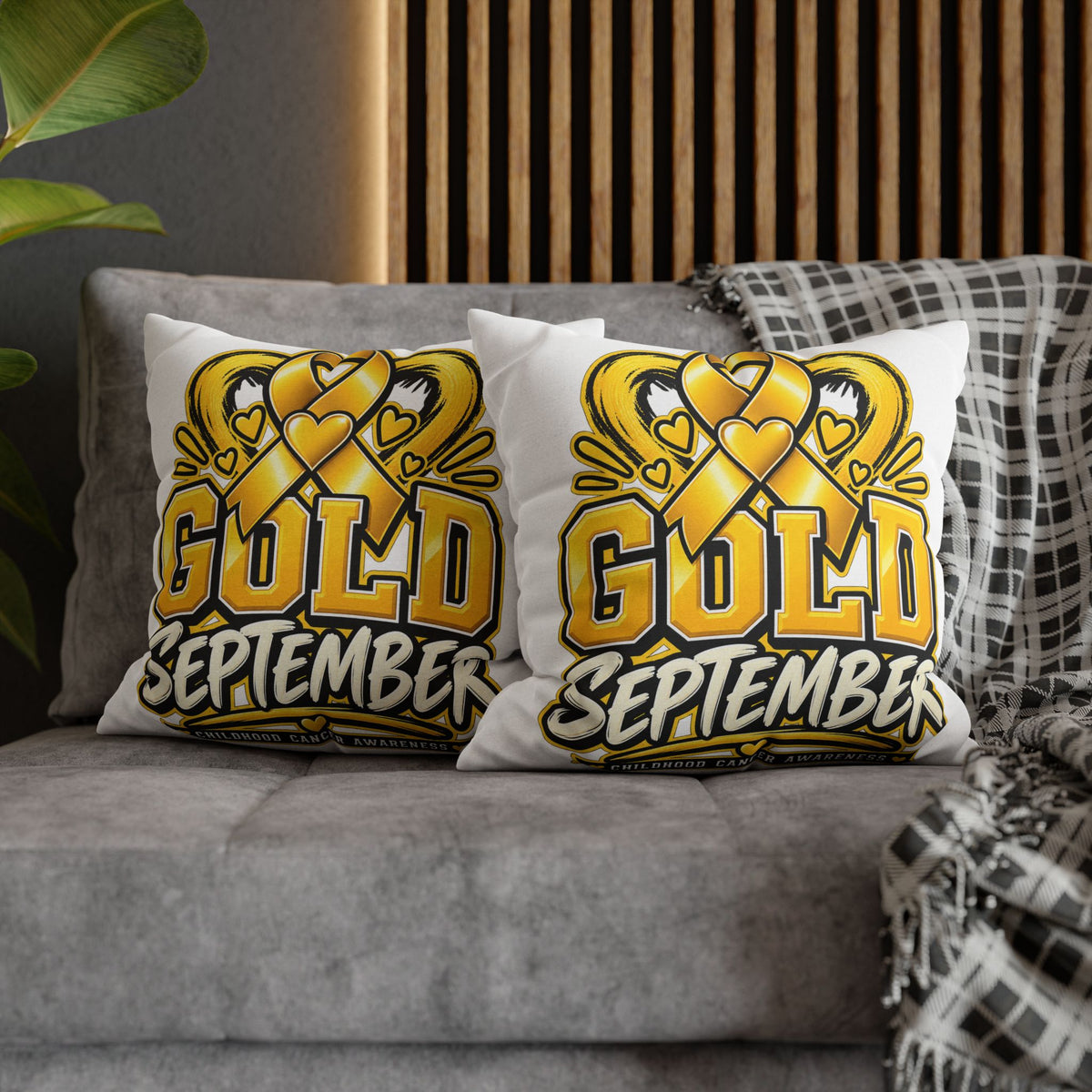 Gold September Pillowcase — Childhood Cancer Awareness Cushion Cover