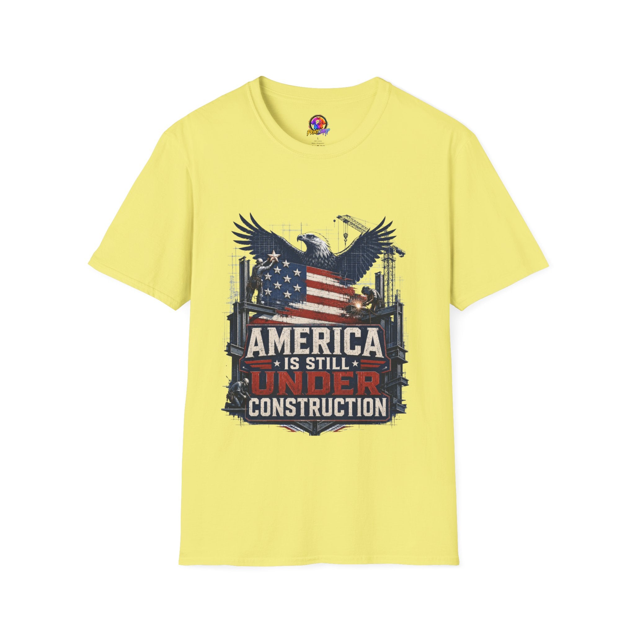 T-Shirt — 'America Is Still Under Construction' Patriotic Eagle Graphic