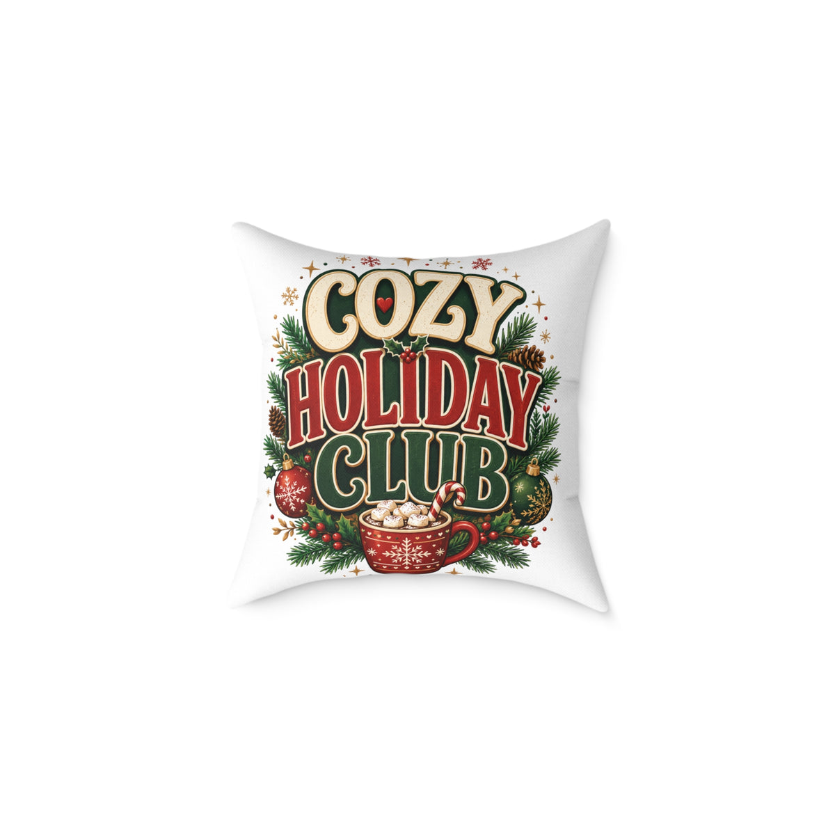 Christmas Cozy Holiday Club Throw Pillow – Festive Christmas Cocoa Decorative Cushion