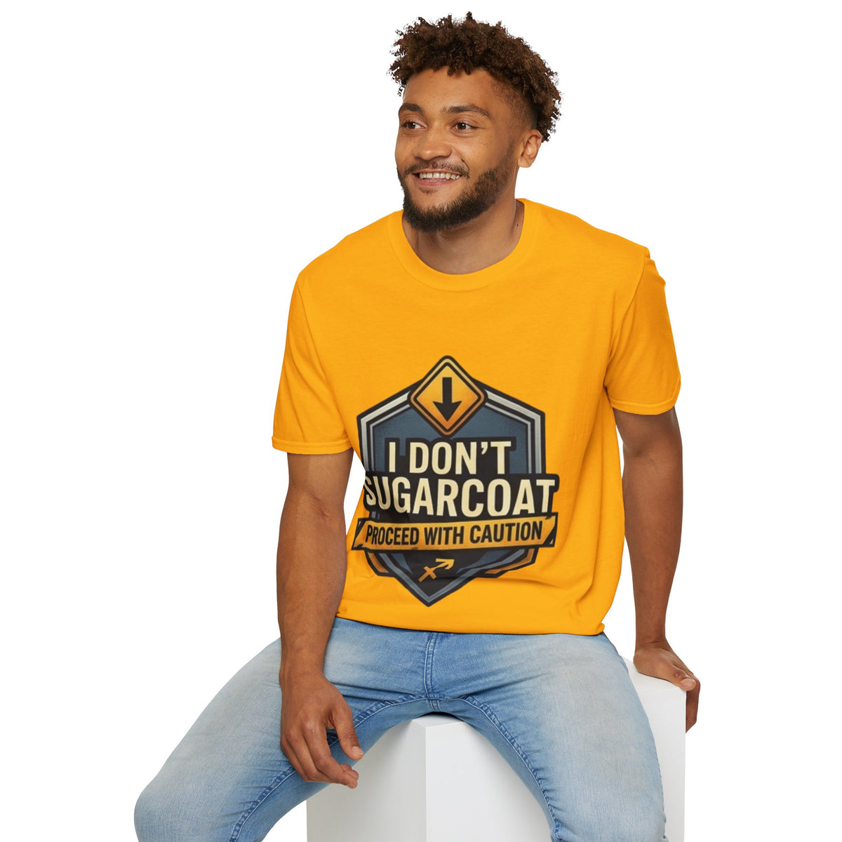 Sagittarius I Don't Sugarcoat T-Shirt — Funny Caution Road Sign Graphic Tee