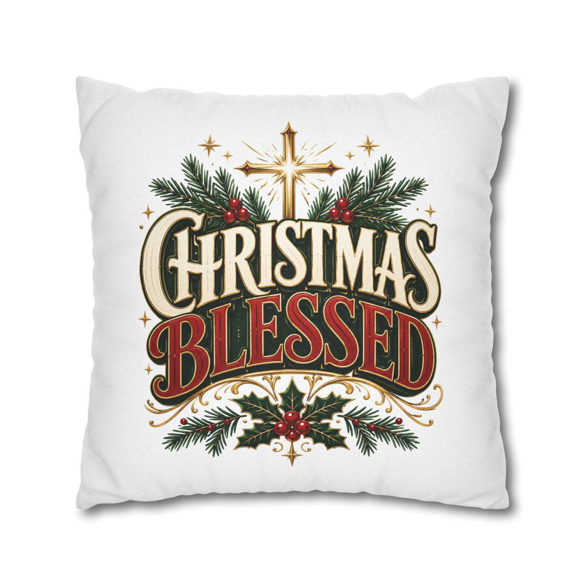 Christmas Spun Square Pillowcase Christmas Blessed Pillowcase