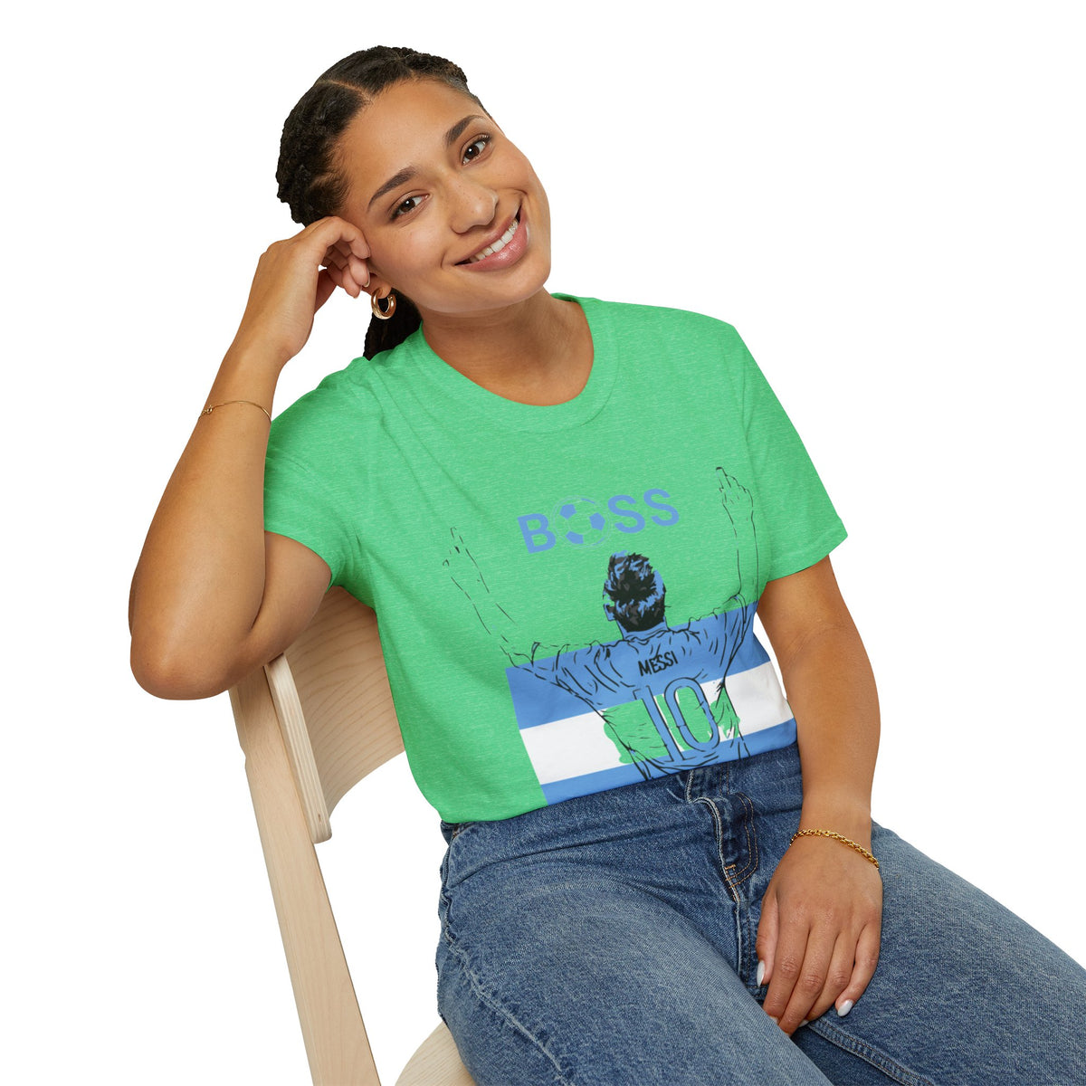 Soccer Boss T‑Shirt — 'BOSS' Striped Football Player Graphic Tee