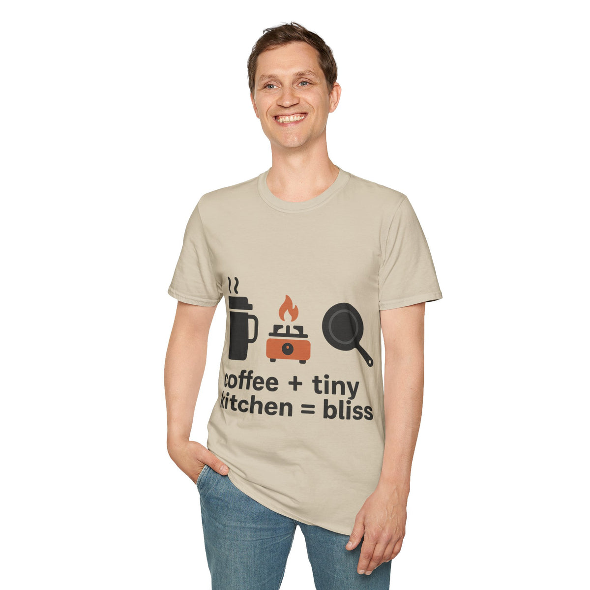 "Coffee Tiny Kitchen Bliss" Van Life Graphic Tee - Camp Cooking Aesthetic White T-Shirt - Trending Now - September 2026