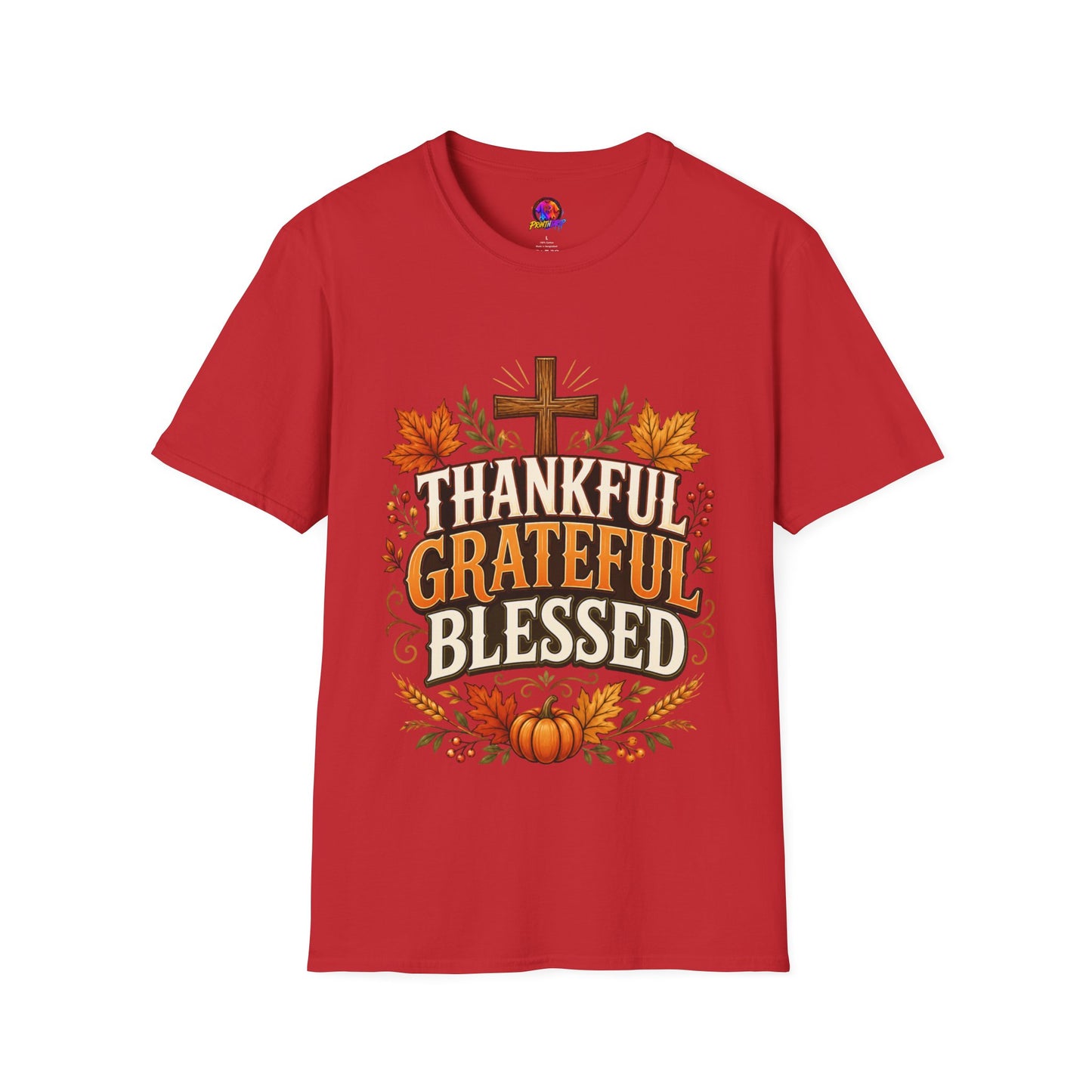 Thankful Grateful Blessed T-Shirt — Fall Thanksgiving Christian Tee