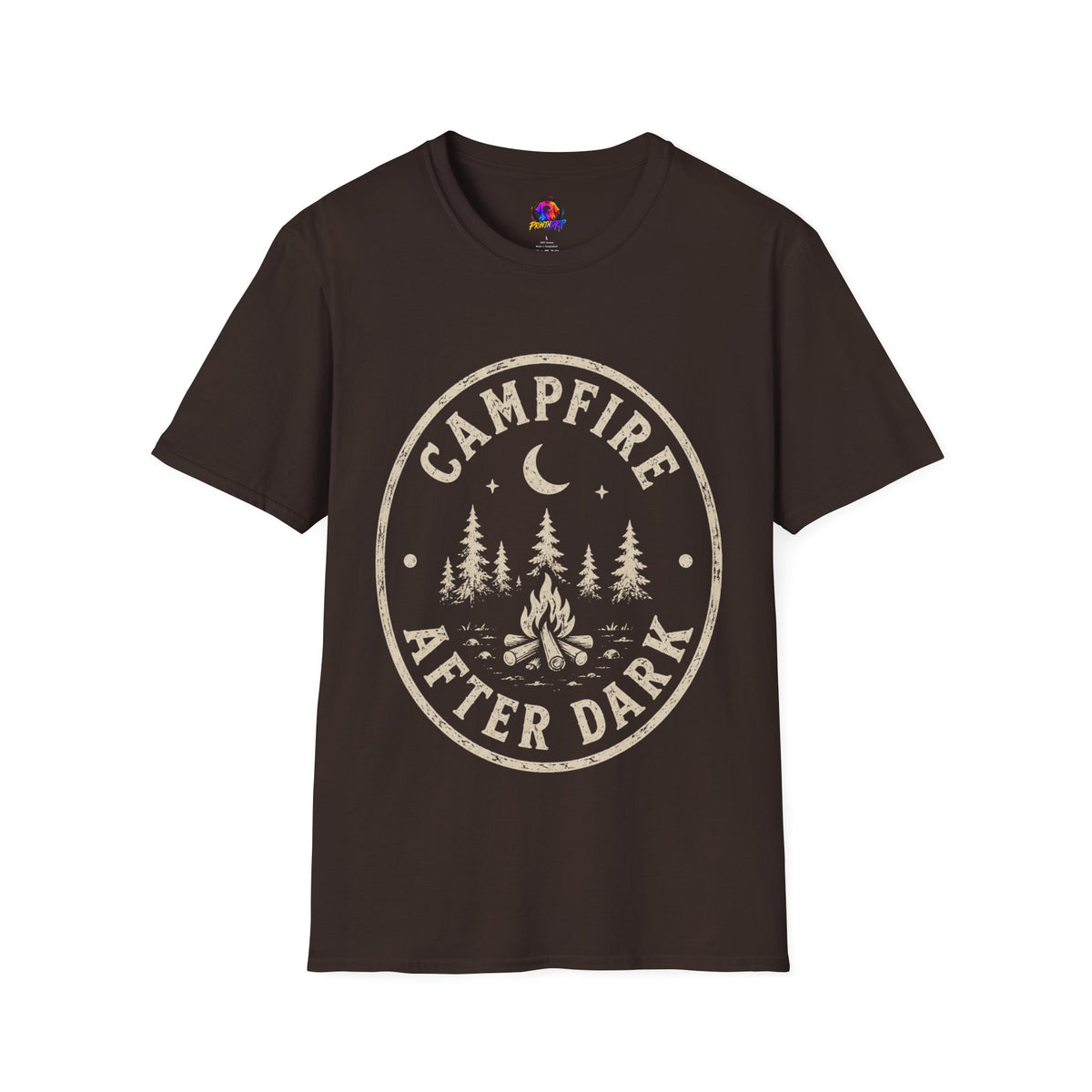 Campfire T-Shirt — 'Campfire After Dark' Vintage Moon & Trees Graphic