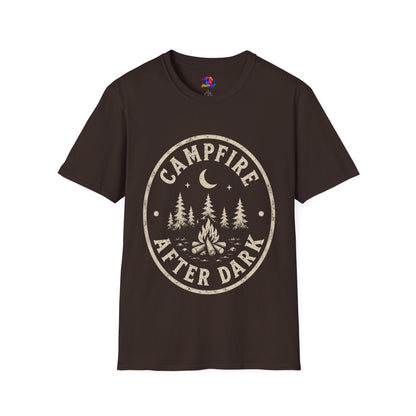 Campfire T-Shirt — 'Campfire After Dark' Vintage Moon & Trees Graphic