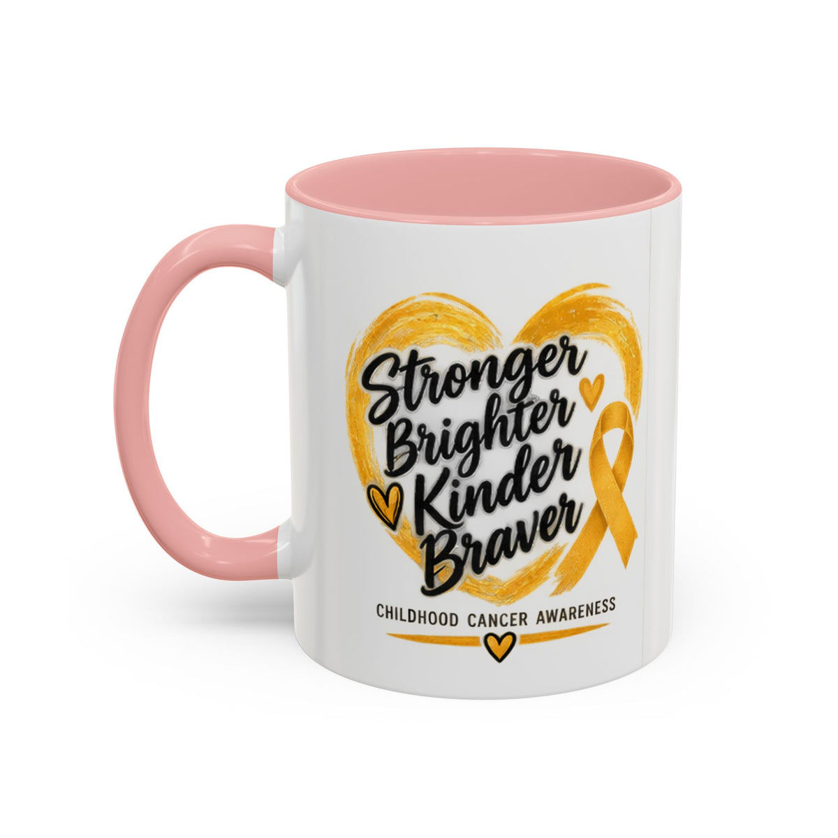 Childhood Cancer Awareness Accent Coffee Mug — "Stronger Brighter Kinder Braver"