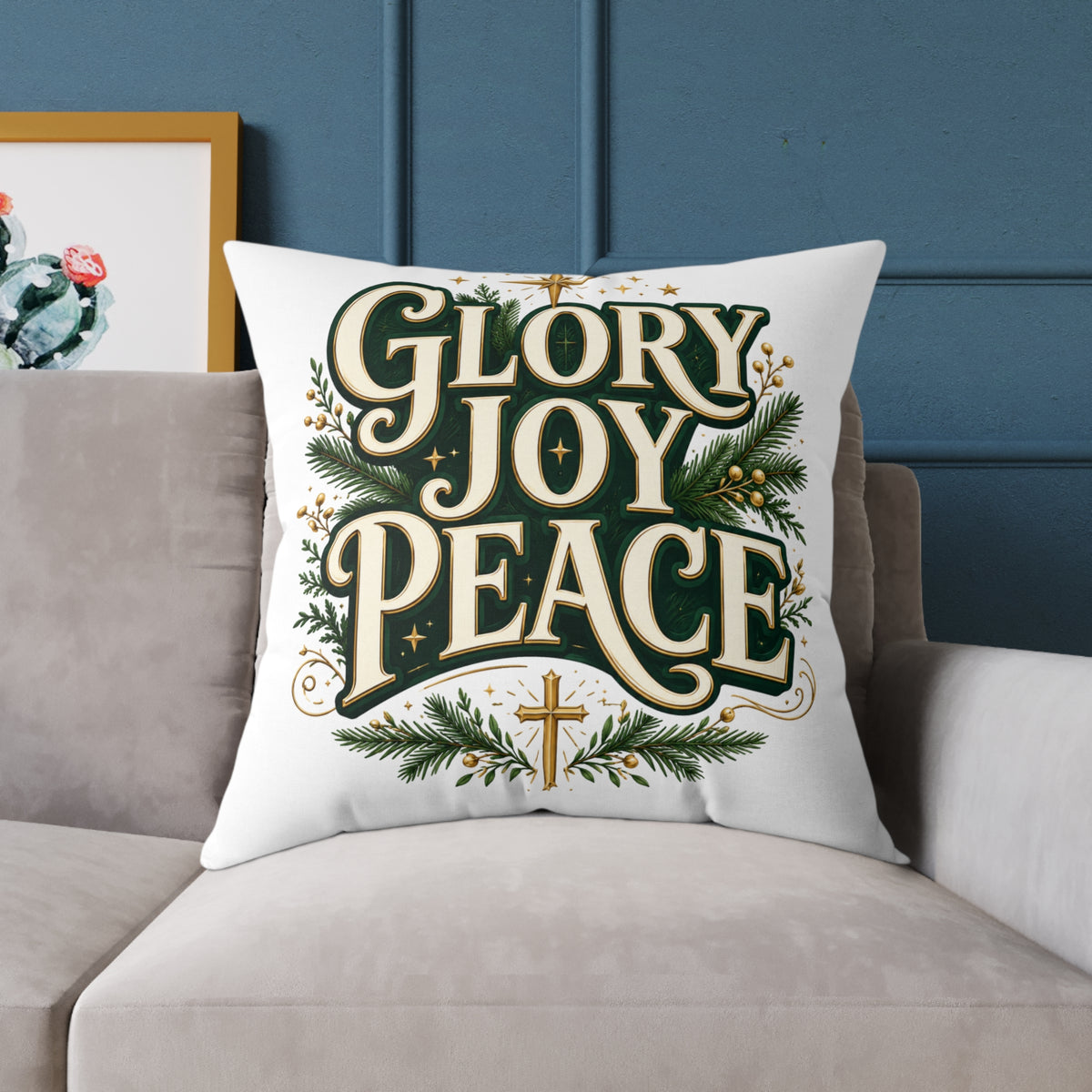 Glory Joy Peace Christmas Pillow – Festive Faith Holiday Throw Pillow