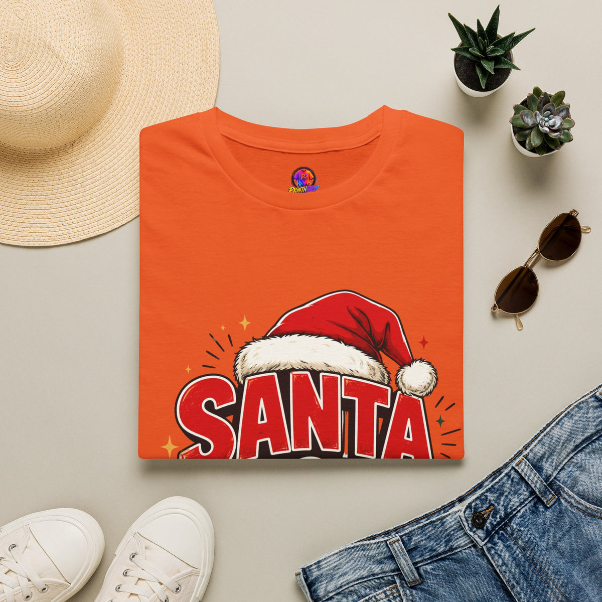 Santa Mode T-Shirt — Holiday Christmas Graphic Tee with Santa Hat