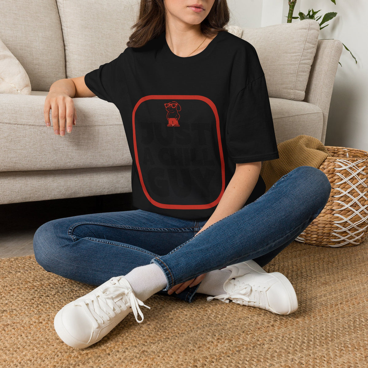 Just A Chill Guy Red Rounded Square T-Shirt - Viral Meme Aesthetic Graphic Tee - Trending Now - September 2026
