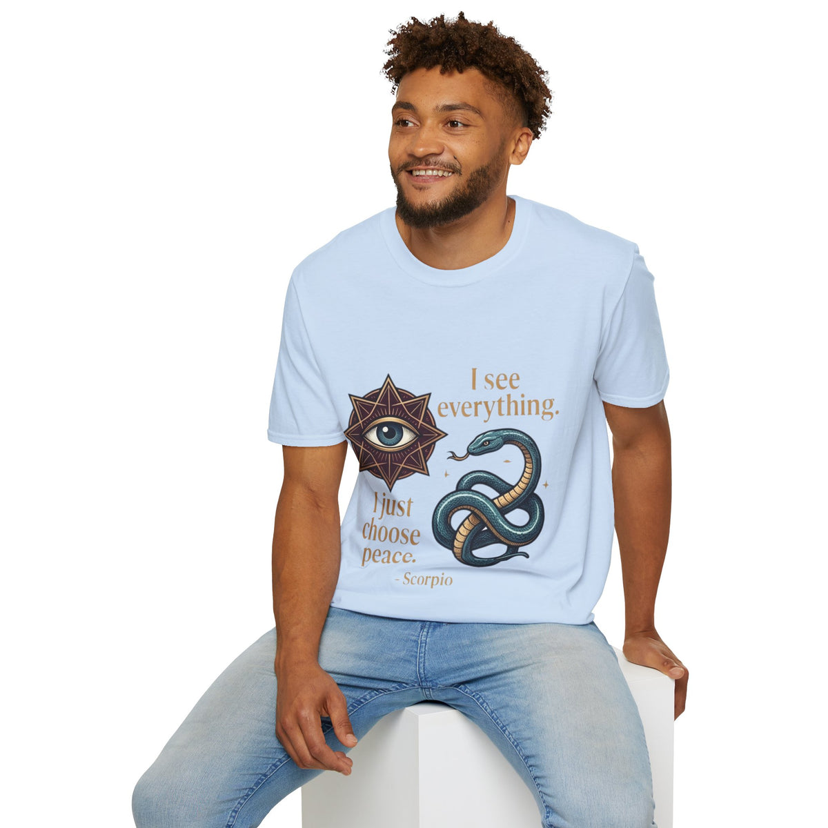 Scorpio “I See Everything” Zodiac T‑Shirt — Astrological Snake & All‑Seeing Eye Design