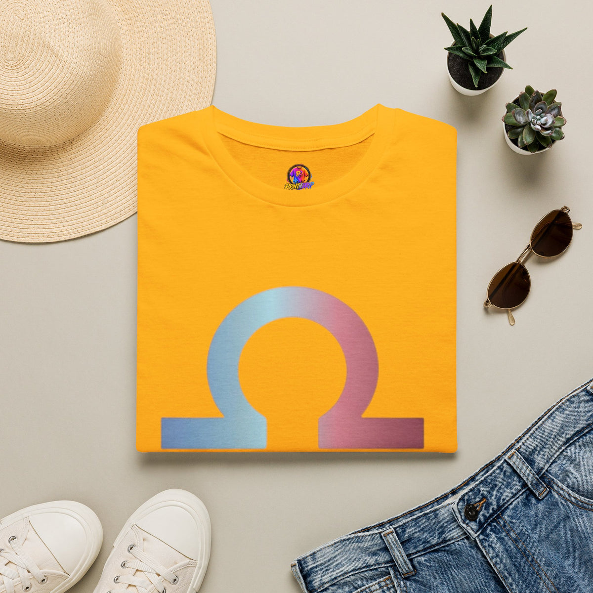 Omega Symbol T-Shirt — Pastel Gradient Drip Design
