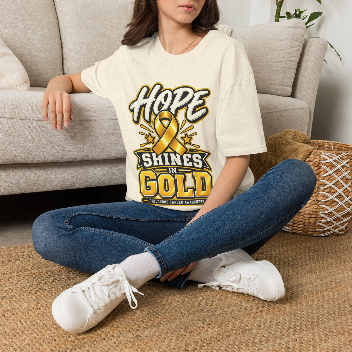 Hope Shines in Gold T-Shirt — Childhood Cancer Awareness Tee