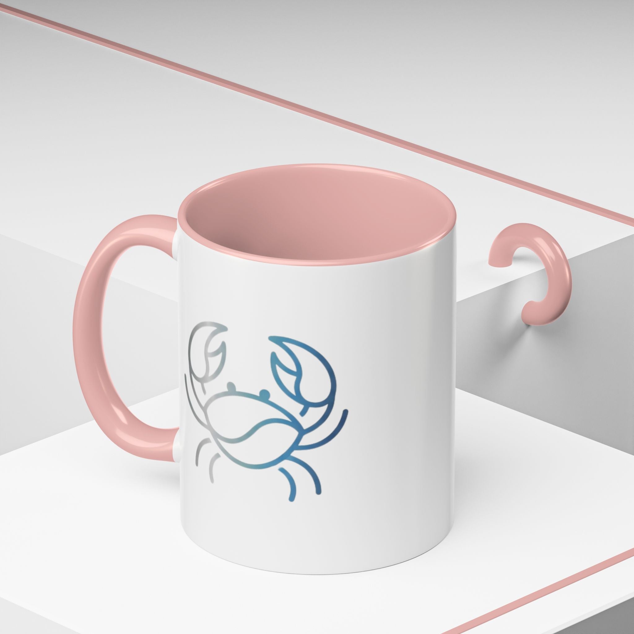 Crab Accent Coffee Mug — Minimal Coastal Zodiac Crab Design