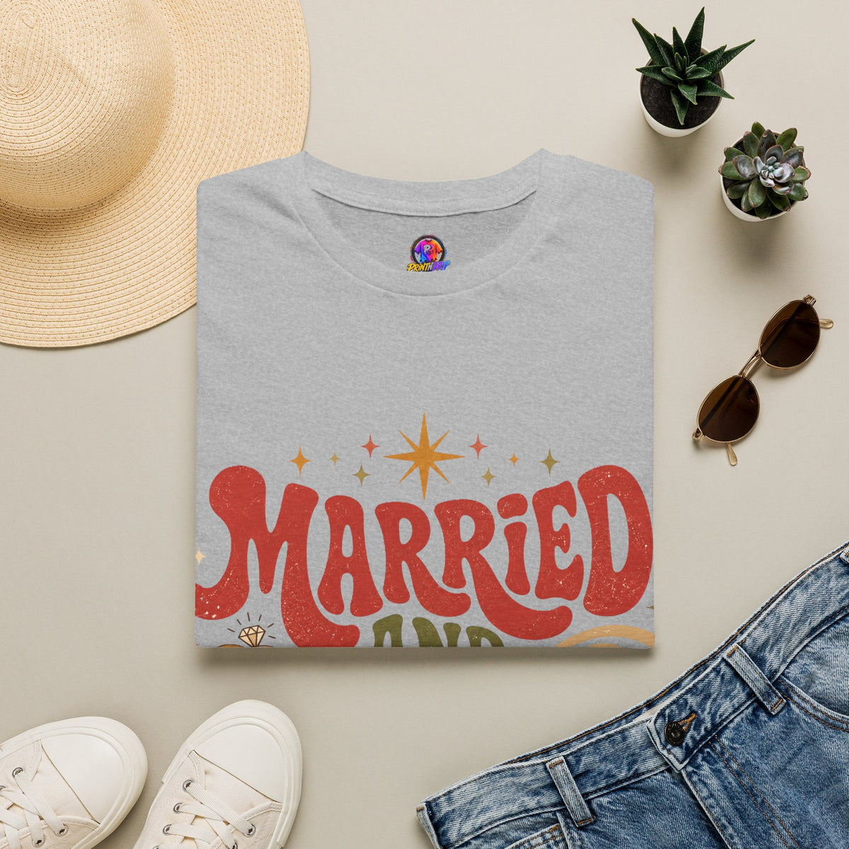 Married and Merry T-Shirt — Retro Holiday Couples Christmas Tee