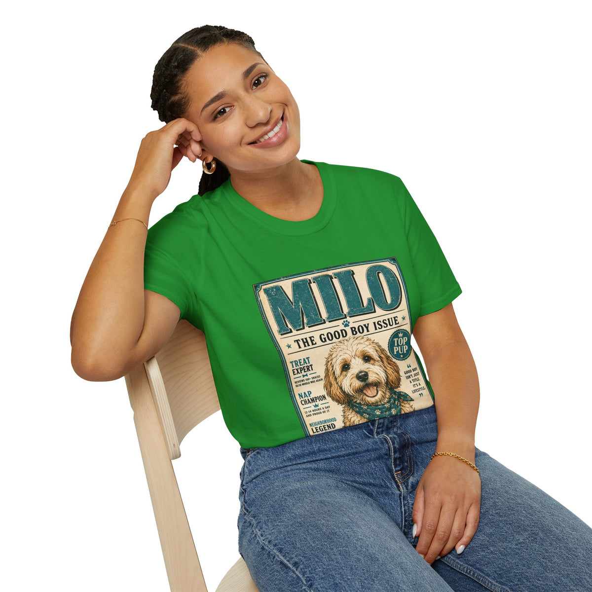 Milo 'The Good Boy Issue' Dog T‑Shirt — Vintage Puppy Magazine Design