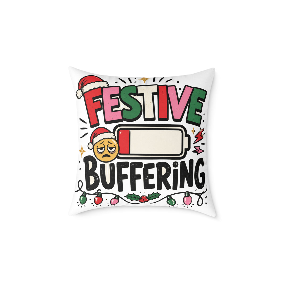 Festive Buffering Modern Day Christmas Square Poly Canvas Pillow
