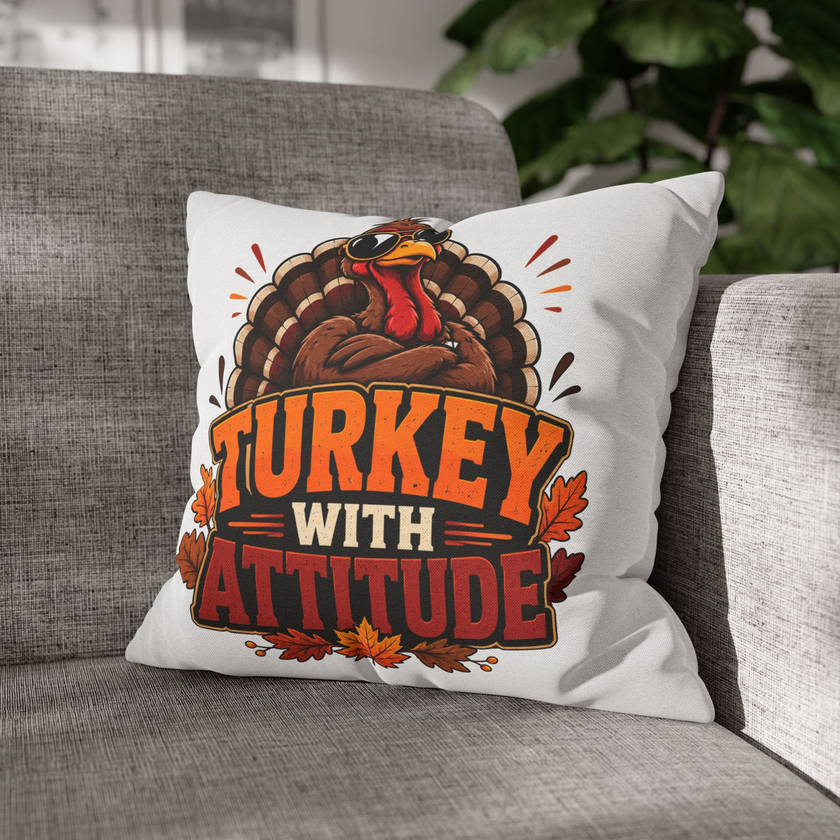 Thanksgiving Turkey With Attitude Pillowcase — Funny Thanksgiving Decorative Pillow Cover