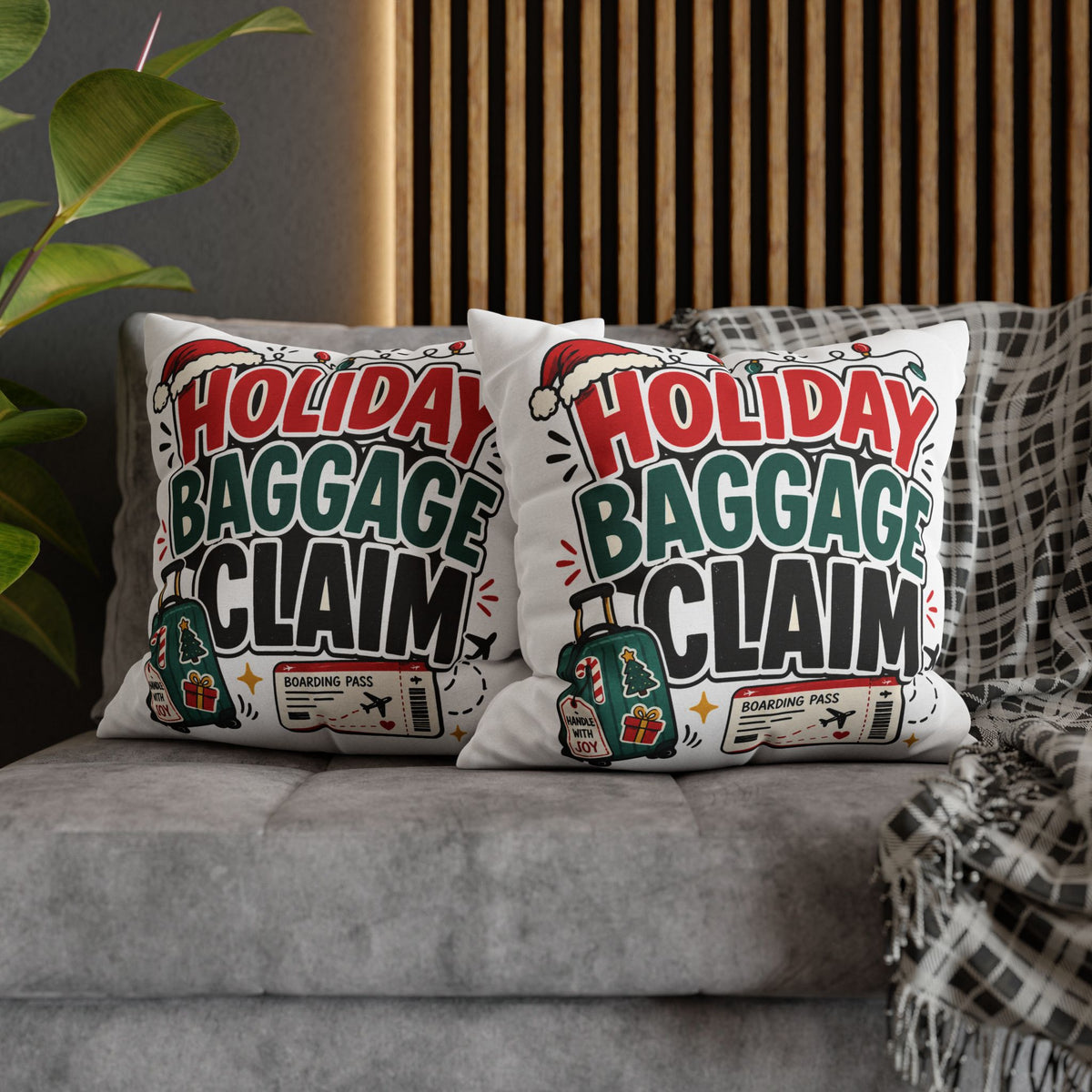 Holiday Baggage Claim Pillowcase Modern Day Christmas  - Funny Christmas Travel Decorative Throw Pillowcase