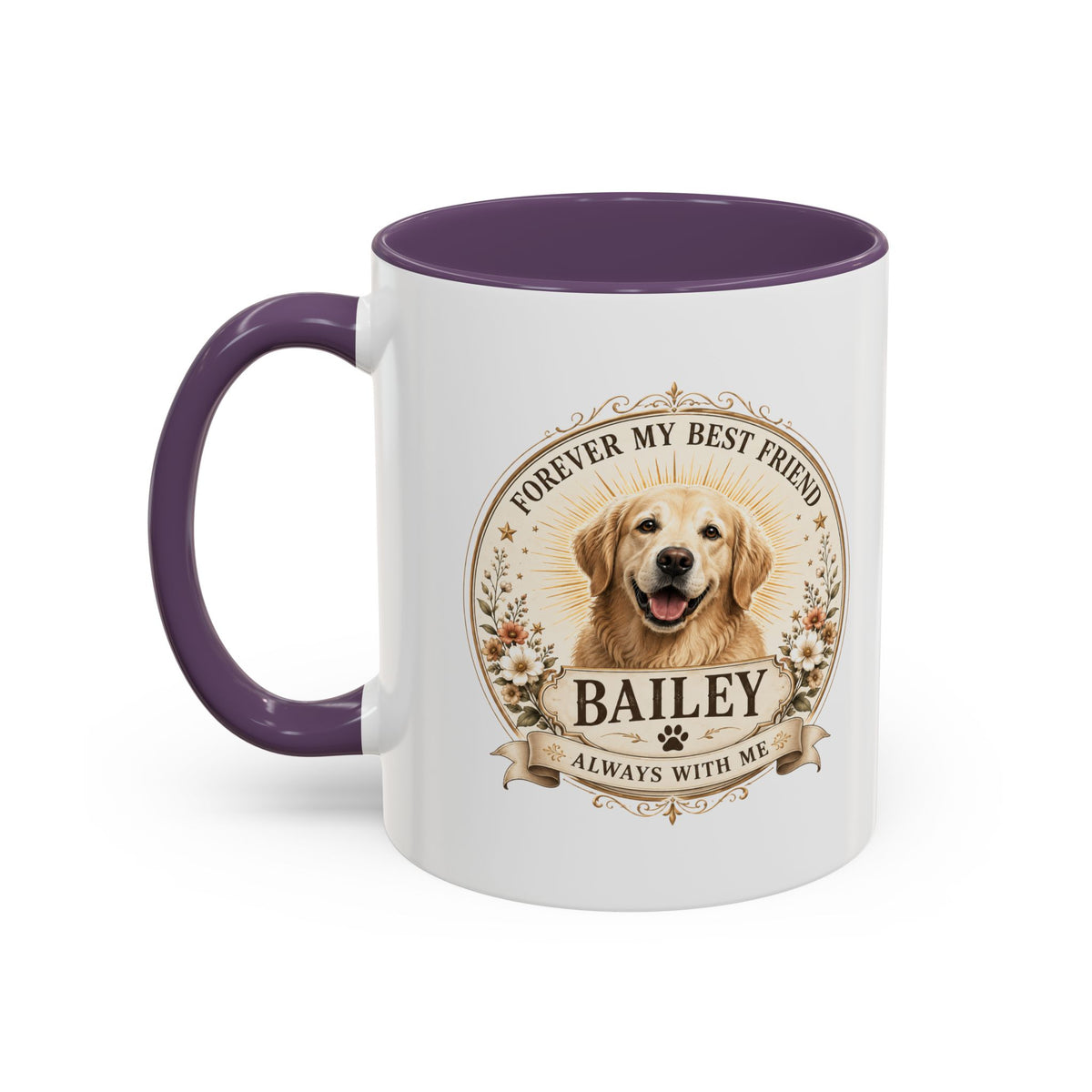 Milo Bailey Dog Dad Mom Golden Retriever Memorial Coffee Mug – "Forever My Best Friend" Personalized Name Accent Mug