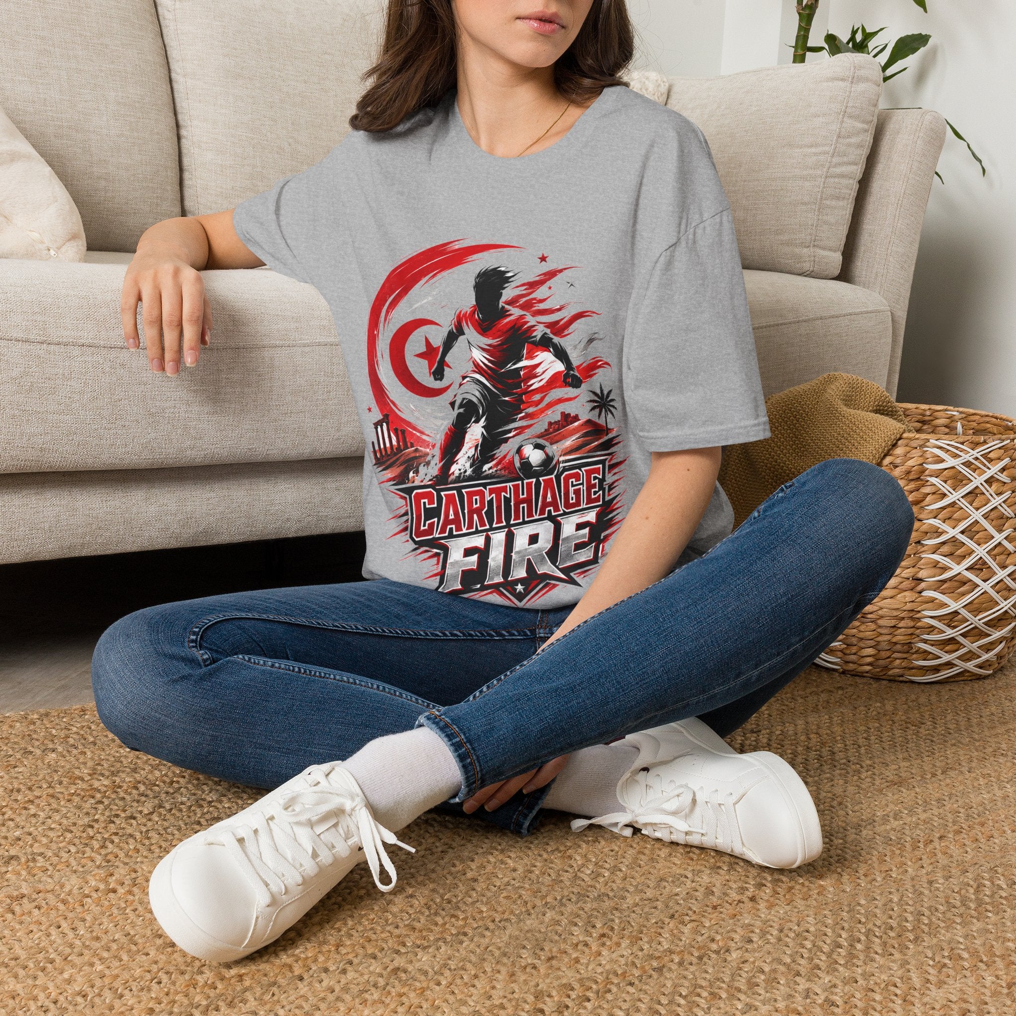 Tunisia Carthage Fire Soccer T-Shirt — Red Crescent Football Fan Tee