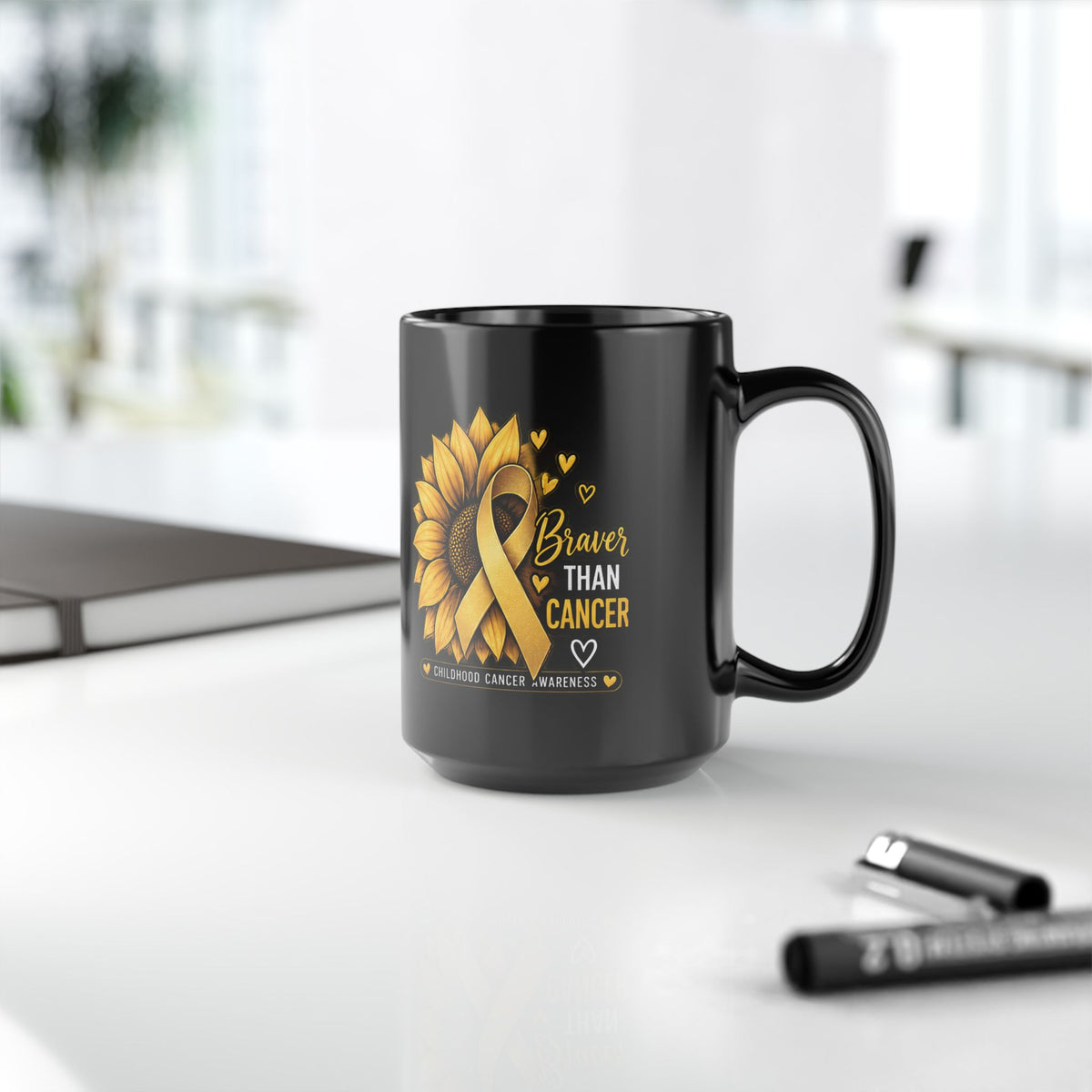 Braver Than Childhood Cancer Sunflower Awareness Mug