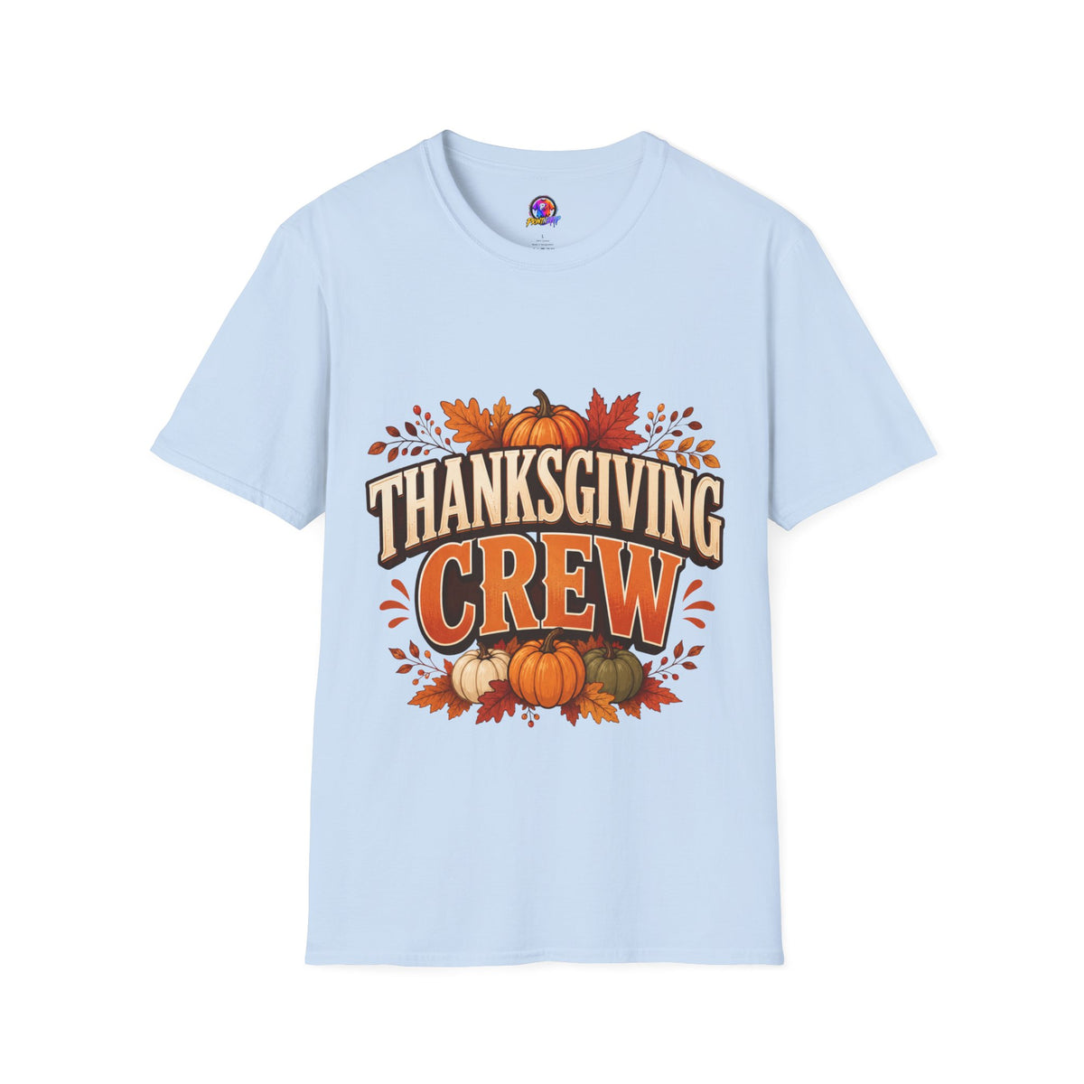 Thanksgiving T-Shirt Crew T-Shirt— Festive Pumpkin & Fall Leaves Holiday Tee