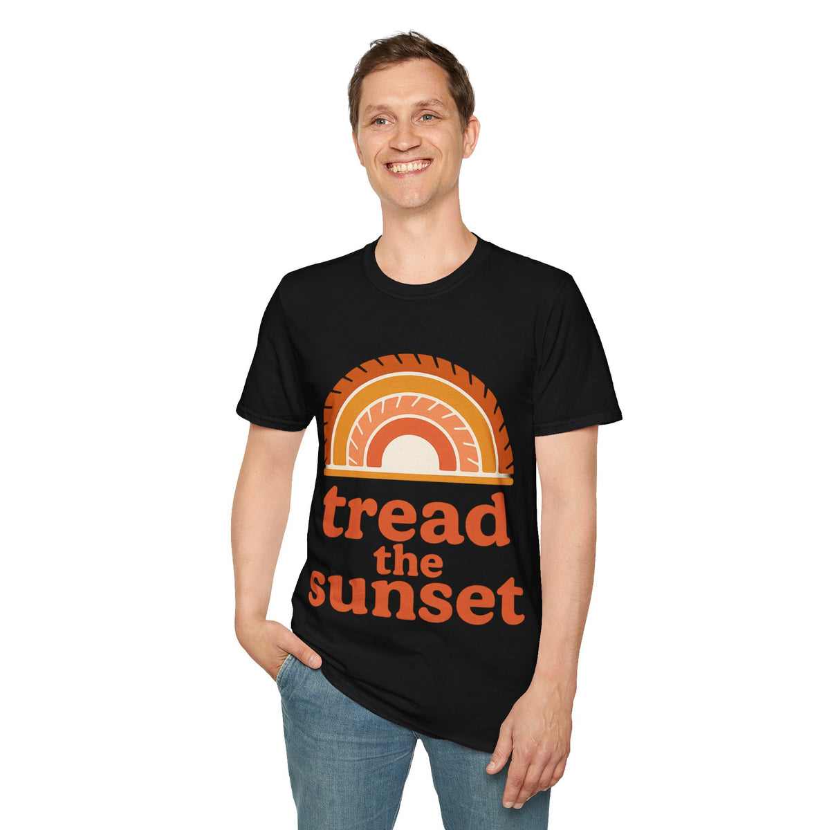 Tread The Sunset Boho Rainbow T-Shirt, Retro Wanderlust Hiking Outdoor Graphic Tee - Trending Now - September 2026