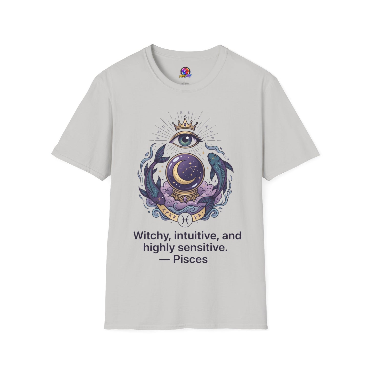 Pisces Mystic Eye T-Shirt — Witchy Astrology Moon & Crown Design