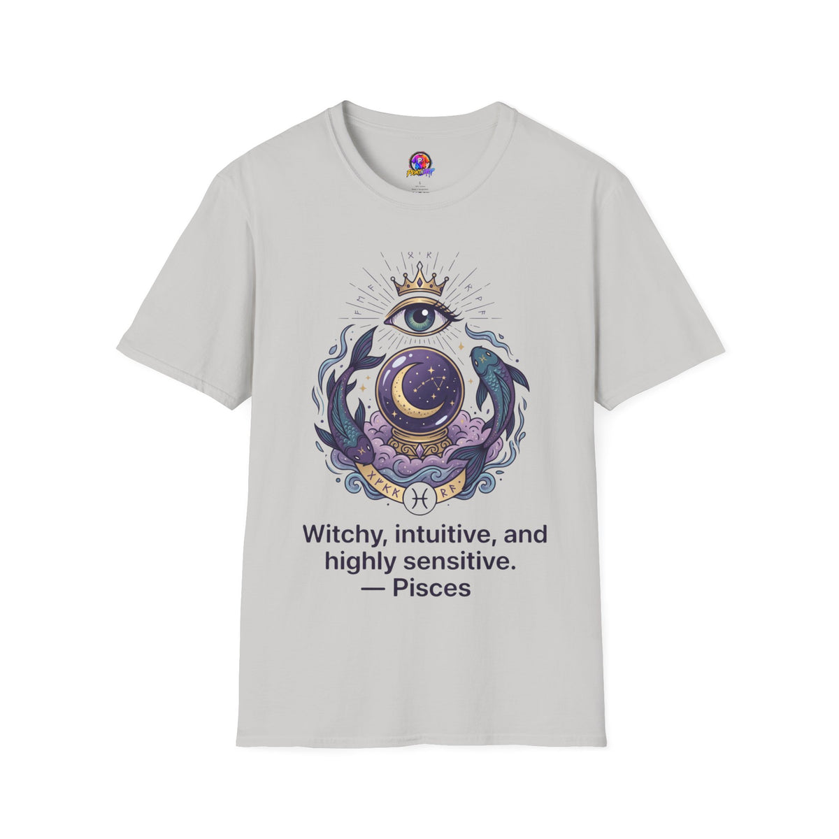 Pisces Mystic Eye T-Shirt — Witchy Astrology Moon & Crown Design