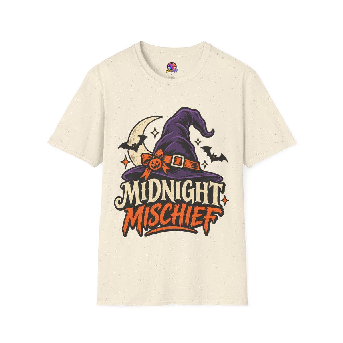 Midnight Mischief Halloween T-Shirt — Witch Hat & Bats Graphic