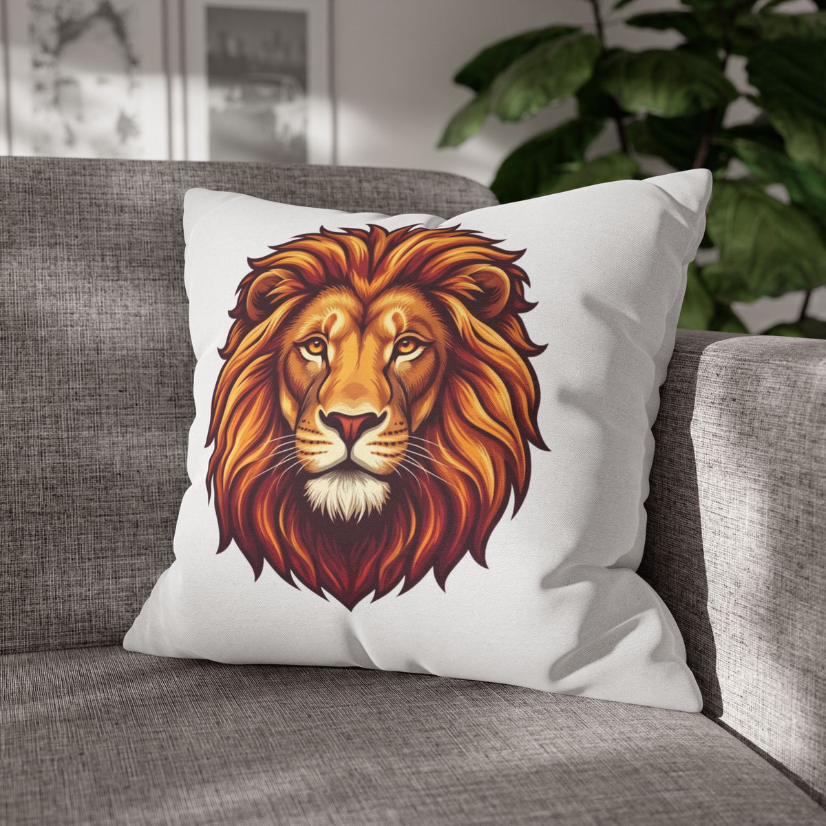 Leo Zodiac Spun Square Pillowcase Lion Face Decorative Pillowcase