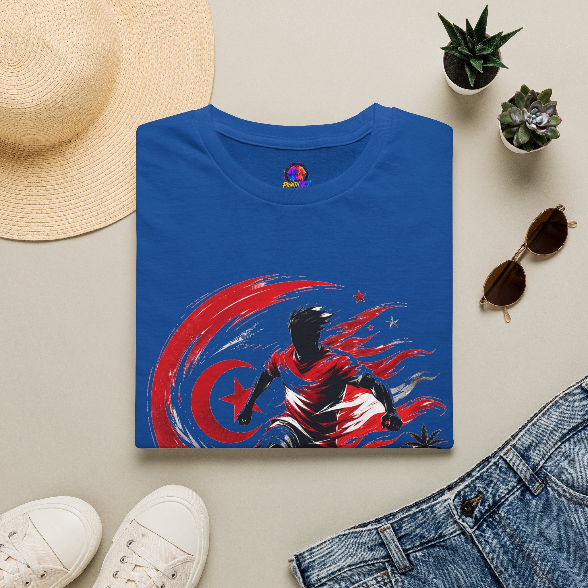 Tunisia Carthage Fire Soccer T-Shirt — Red Crescent Football Fan Tee