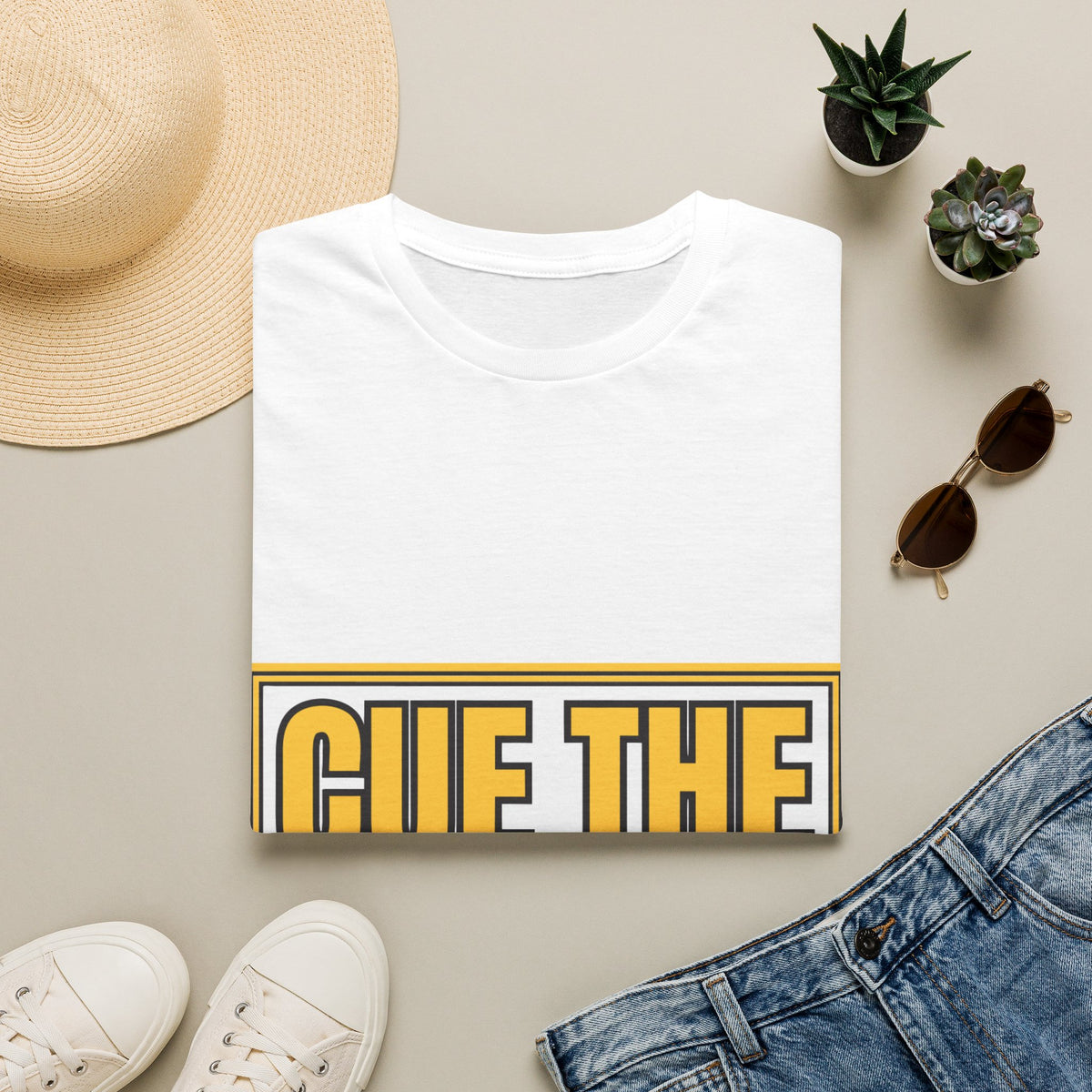 "Cue The Saxophone" Bold Yellow Typography Graphic Tee - Trending Now - September 2026