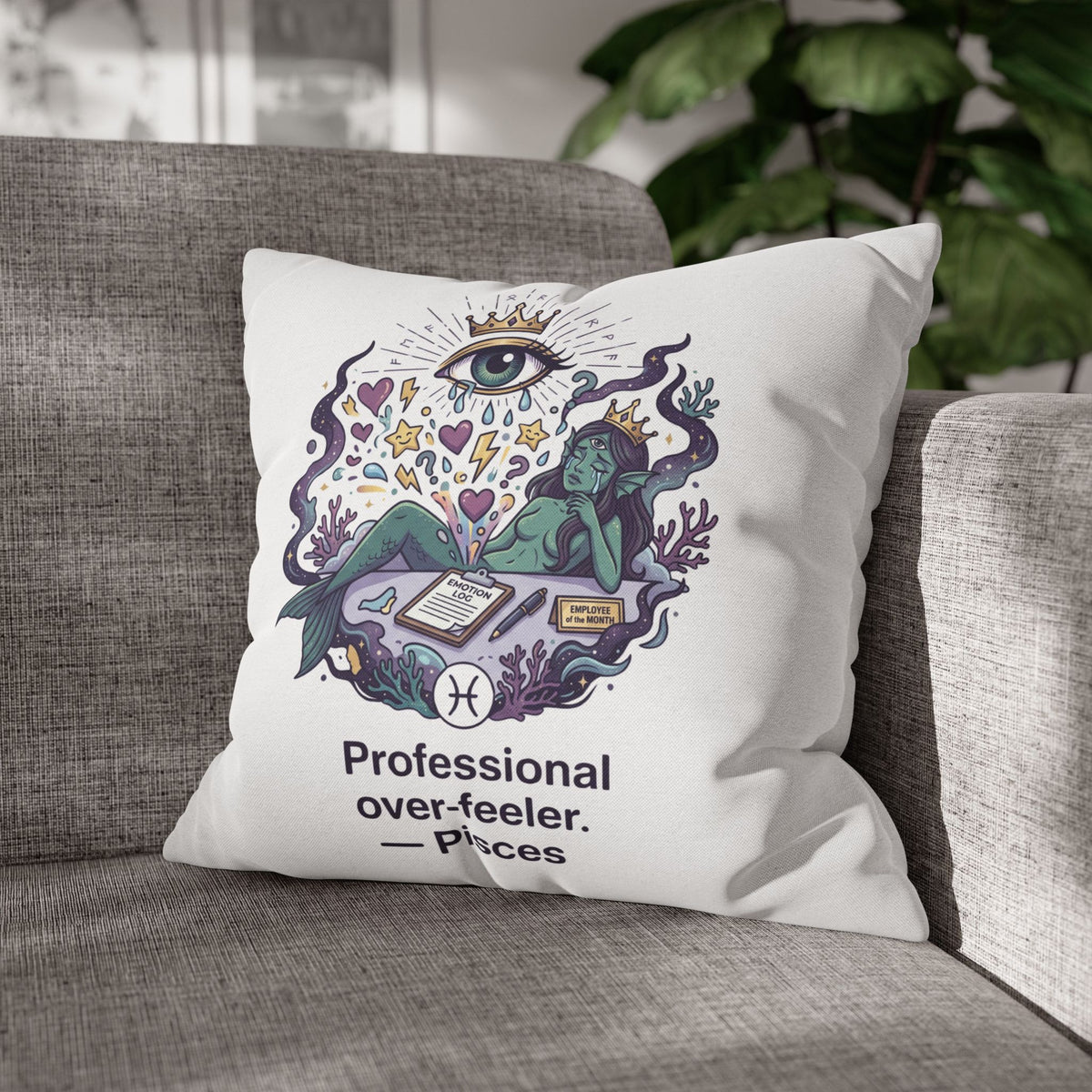 Pisces Zodiac Pillowcase — "Professional Over-Feeler" Decorative Square Pillowcase