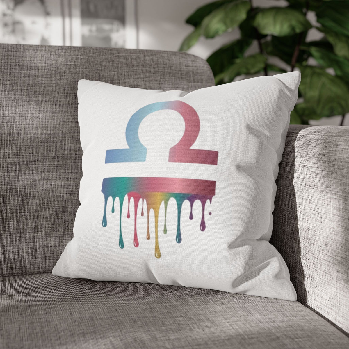 Libra Zodiac Drip Pillowcase — Colorful Astrology Square Throw Pillow